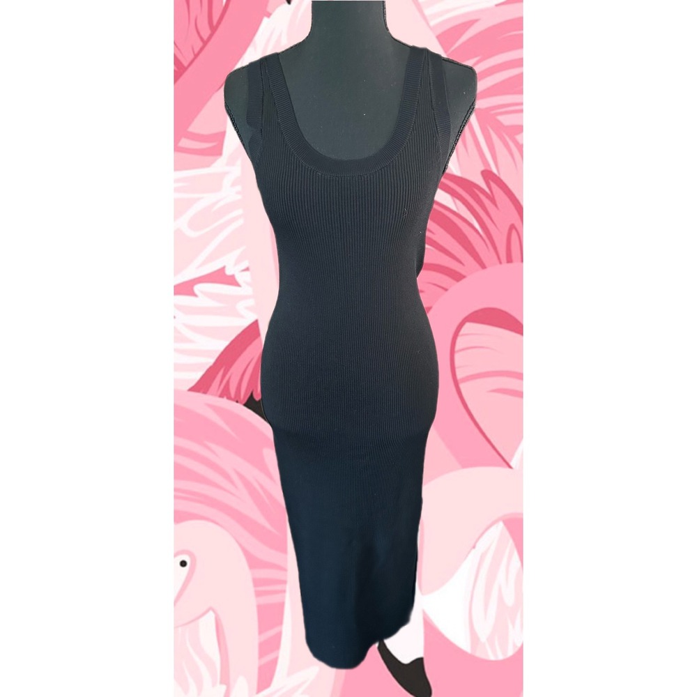 The Drop‎ Yasmin Black Ribbed Scoop Neck Sleeveless Bodycon Midi Dress Small NEW